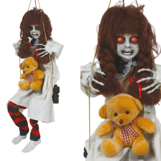 Poupée sur balançoire 90 cm à suspendre - Décoration Halloween sonore