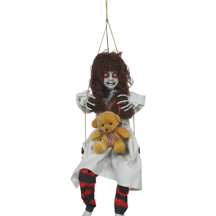 Poupée sur balançoire 90 cm à suspendre - Décoration Halloween sonore
