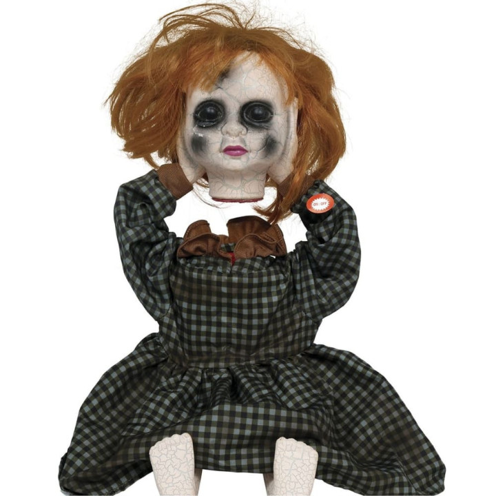 Poupée porcelaine tête arrachée 40 cm animée - Décoration Halloween