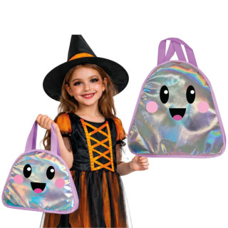 Sac à bonbons fantôme irisé 31 x 30 cm - Accessoire Halloween