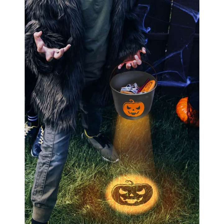 Seau à bonbons citrouille orange lumineux 20 cm - Accessoire Halloween