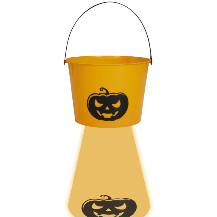 Seau à bonbons citrouille orange lumineux 20 cm - Accessoire Halloween