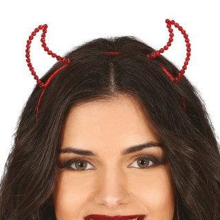 Serre-tête cornes de diable strass rouges - Accessoire déguisement Halloween
