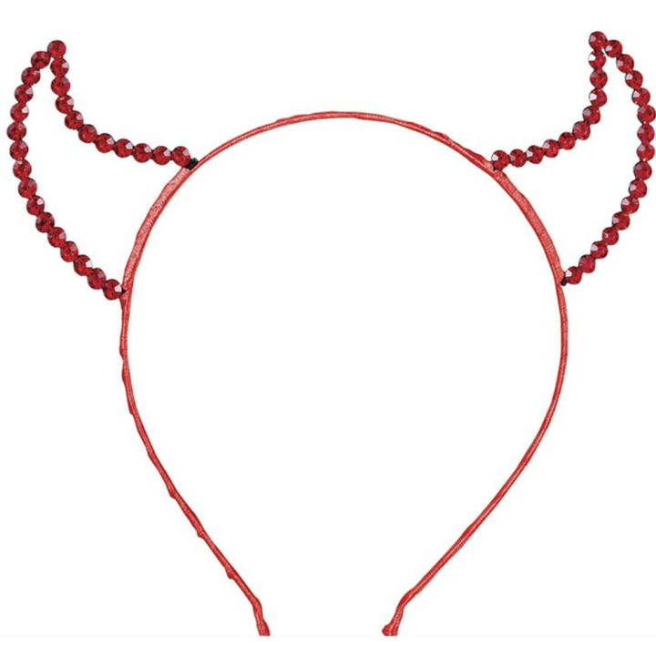 Serre-tête cornes de diable strass rouges - Accessoire déguisement Halloween