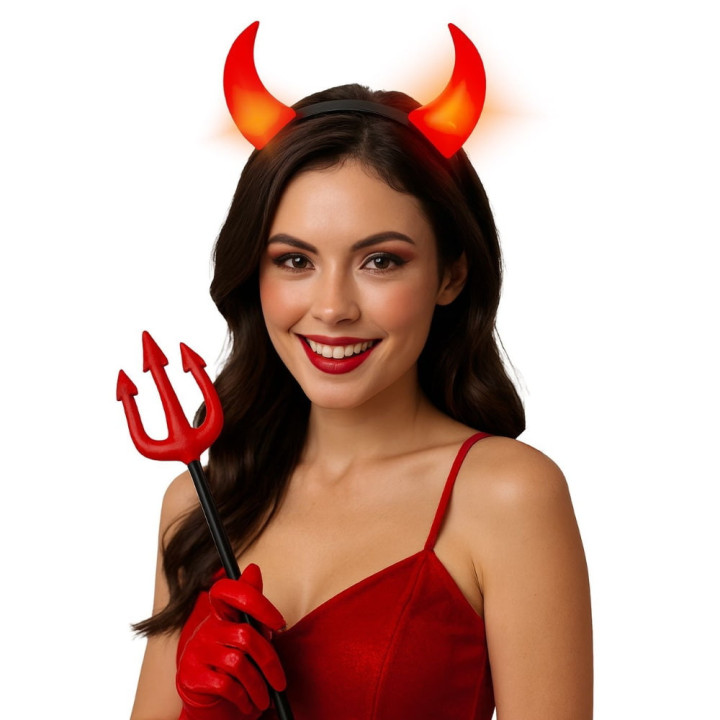 Serre-tête cornes de diable lumineuses rouges - Accessoire déguisement Halloween