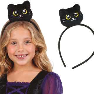 Serre-tête enfant peluche chat noir - Accessoire déguisement Halloween