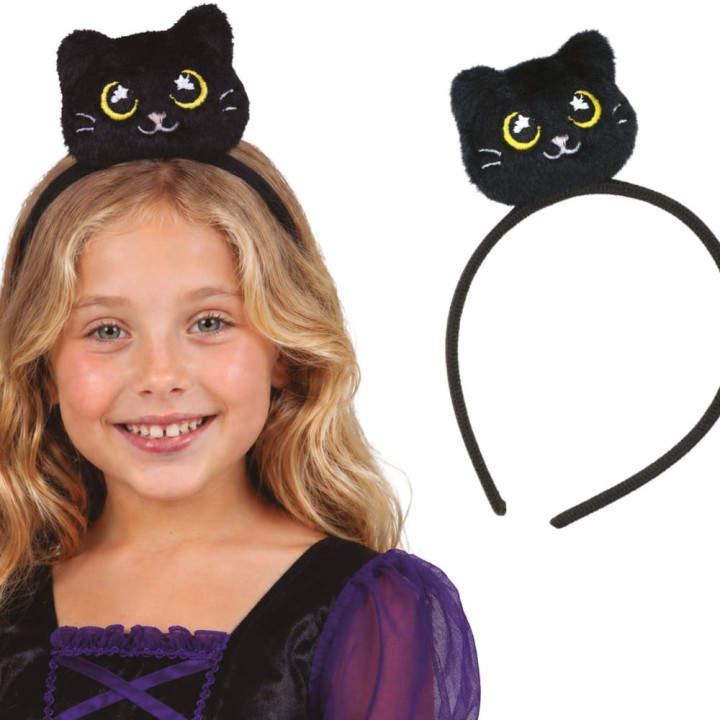 Serre-tête enfant peluche chat noir - Accessoire déguisement Halloween