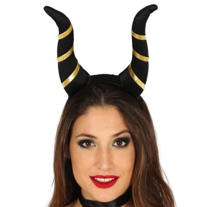 Serre-tête maléfique noir et or - Accessoire déguisement Halloween