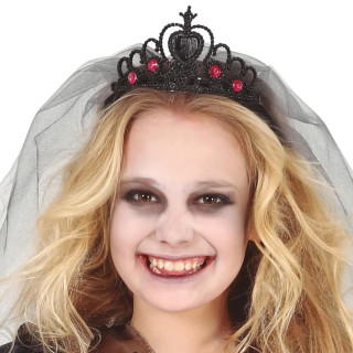Serre-tête princesse noir avec voile - Accessoire déguisement Halloween