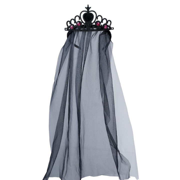 Serre-tête princesse noir avec voile - Accessoire déguisement Halloween