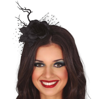 Serre-tête rose noire et voile - Accessoire déguisement Halloween