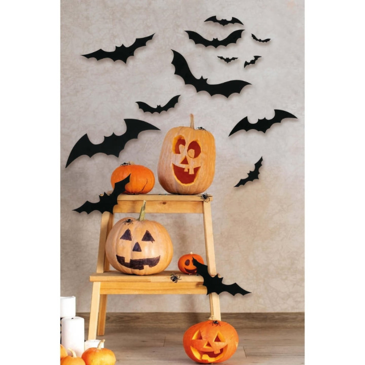 Silhouettes PVC noires chauve-souris x12 - Décoration Halloween