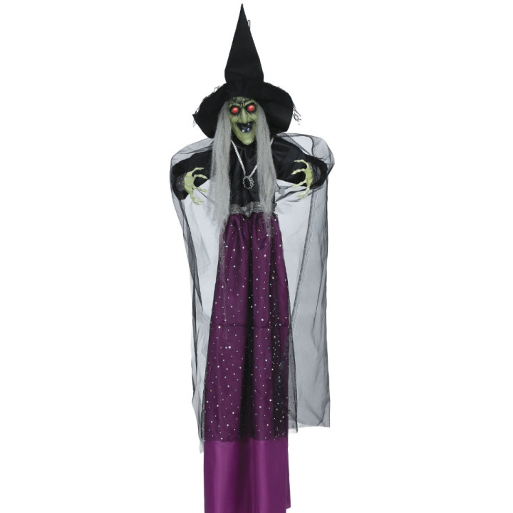 Sorcière violette 130 cm à suspendre animée - Décoration Halloween