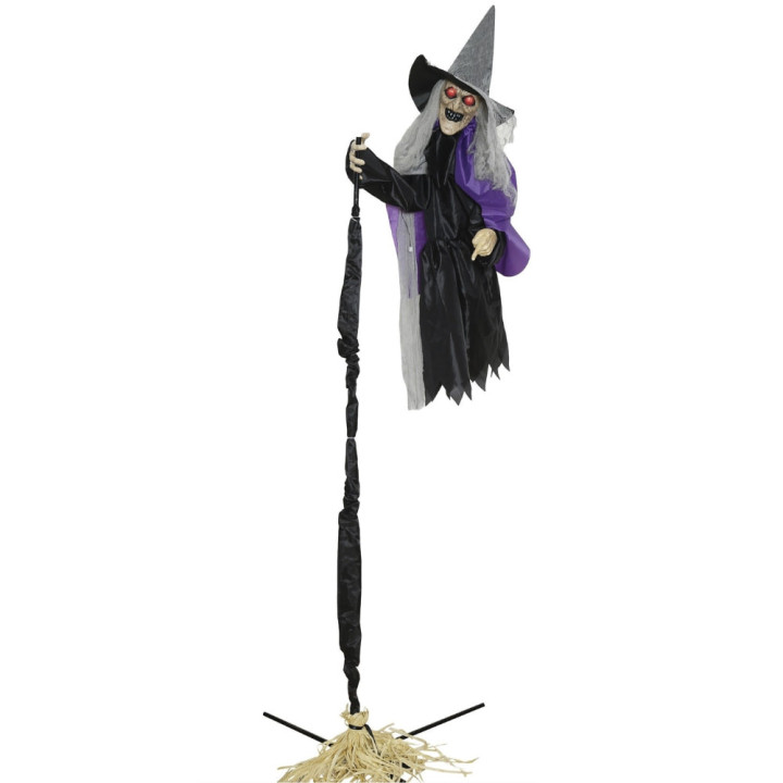 Sorcière volante et balai 225 cm animée - Décoration Halloween