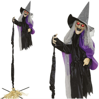 Sorcière volante et balai 225 cm animée - Décoration Halloween