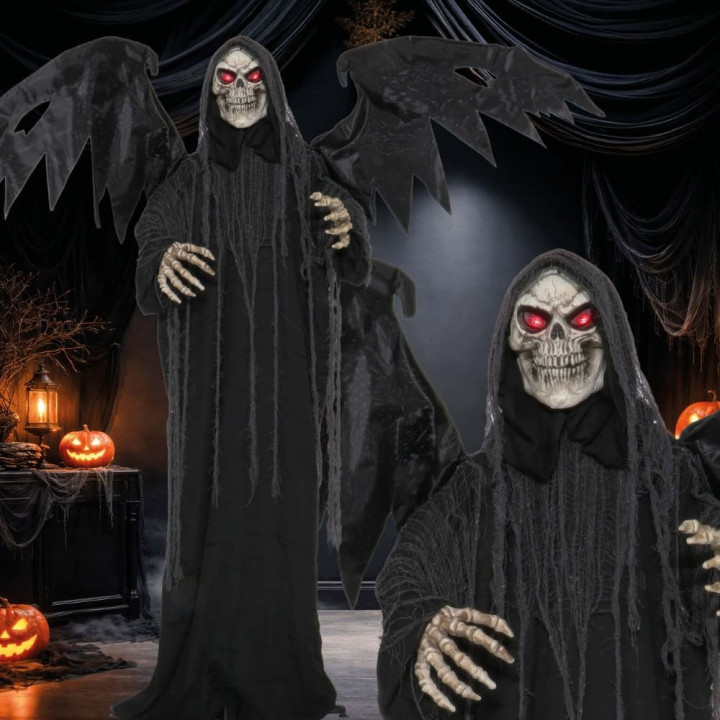 Squelette avec ailes 170 cm animé - Décoration Halloween sonore