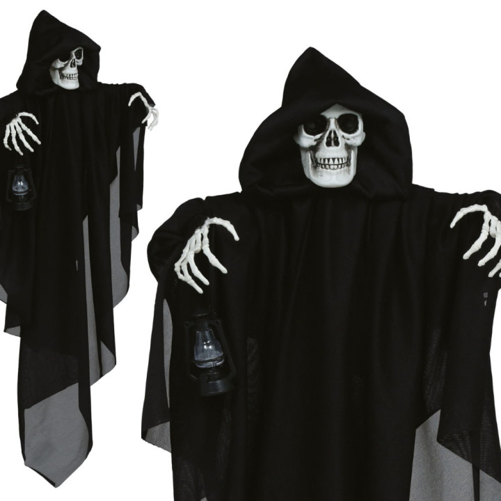 Squelette capuche noire 58 cm à suspendre - Décoration Halloween