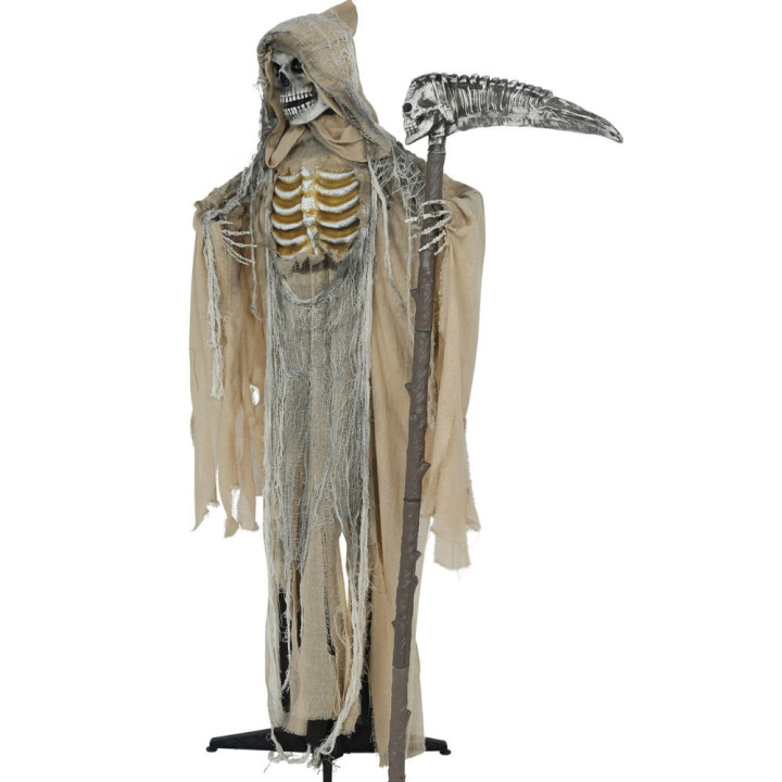 Squelette tissu beige avec faux 170 cm animé - Décoration Halloween