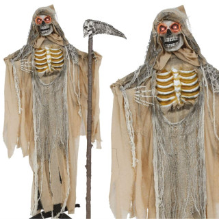 Squelette tissu beige avec faux 170 cm animé - Décoration Halloween