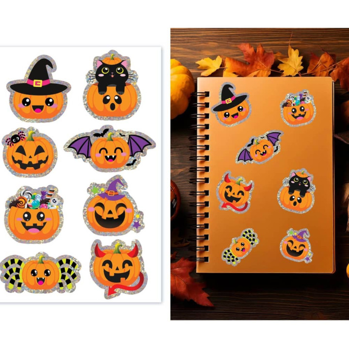 Stickers Halloween citrouilles enfant x8 - Décoration Halloween