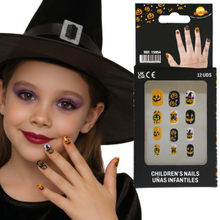 Stickers à ongles enfant citrouille x12 - Accessoire déguisement Halloween