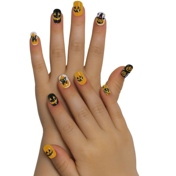 Stickers à ongles enfant citrouille x12 - Accessoire déguisement Halloween