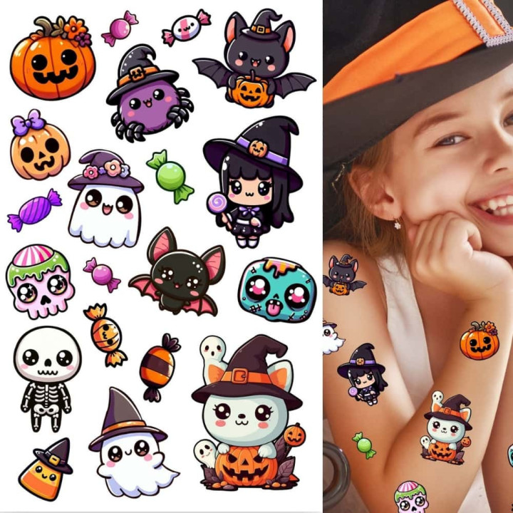 Tatouages enfant kawaii petits monstres - Accessoire déguisement Halloween