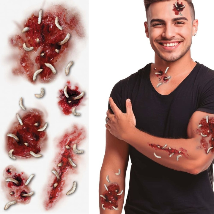 Tatouages asticots - Accessoire déguisement Halloween