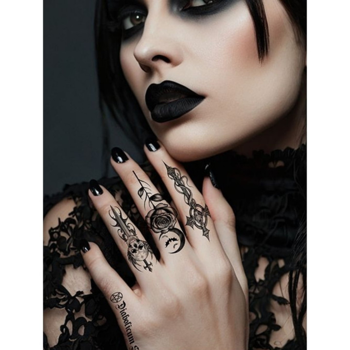 Tatouages gothiques - Accessoire déguisement Halloween