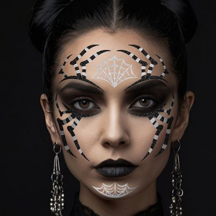 Tatouage visage araignée argenté et noir - Accessoire maquillage Halloween