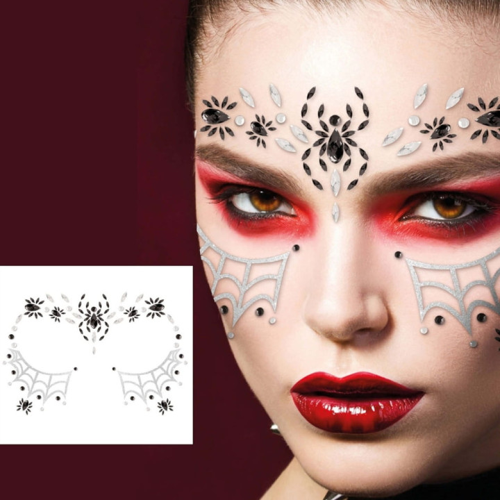 Strass visage autocollant araignée - Accessoire maquillage Halloween