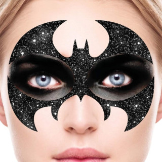 Tatouage visage bat girl noir pailleté - Accessoire maquillage Halloween