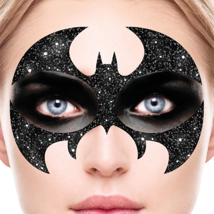 Tatouage visage bat girl noir pailleté - Accessoire maquillage Halloween