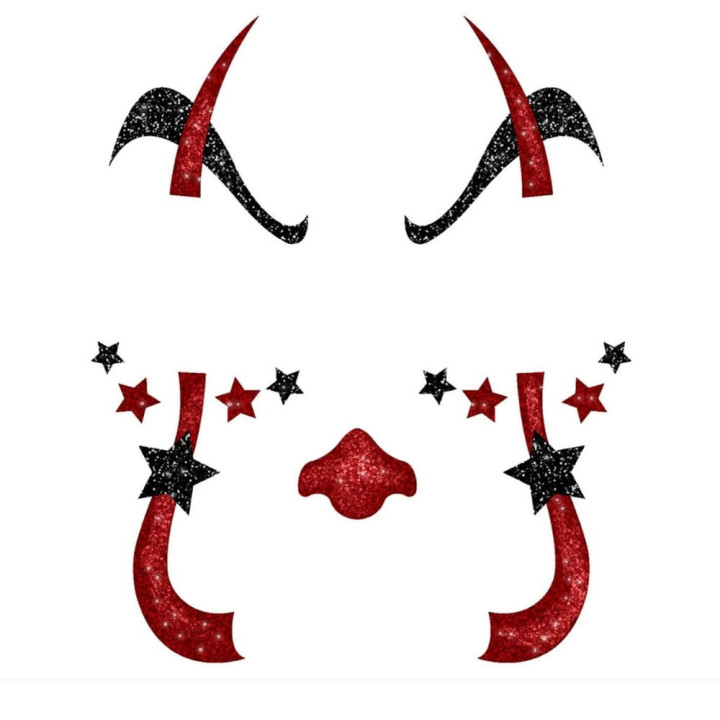 Tatouage visage clown rouge et noir pailleté - Accessoire maquillage Halloween