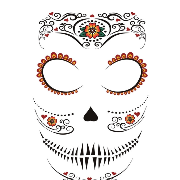 Tatouage visage jour des morts - Accessoire maquillage Halloween
