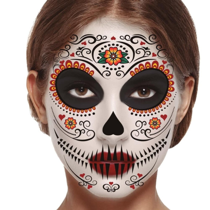 Tatouage visage jour des morts - Accessoire maquillage Halloween