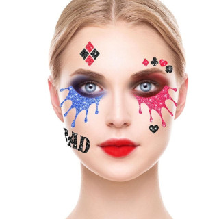 Tatouage visage Harley Quinn pailleté - Accessoire maquillage Halloween