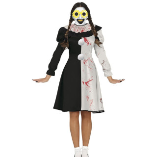 Costume clown noir et blanc ensanglanté femme - Déguisement Halloween