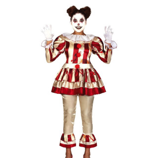 Costume clown rayé rouge et beige femme - Déguisement Halloween