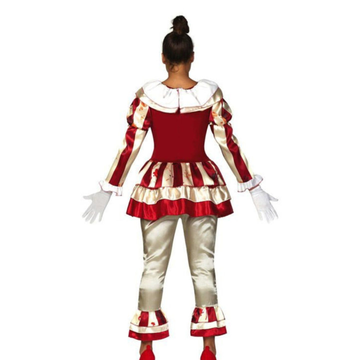 Costume clown rayé rouge et beige femme - Déguisement Halloween