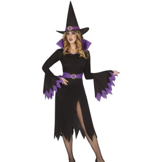 Costume sorcière noire et violette femme - Déguisement Halloween