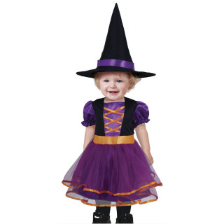 Costume sorcière violet et orange bébé fille - Déguisement Halloween