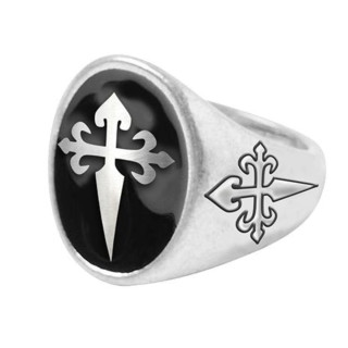 Bague chevalière croix noire - Accessoire de déguisement