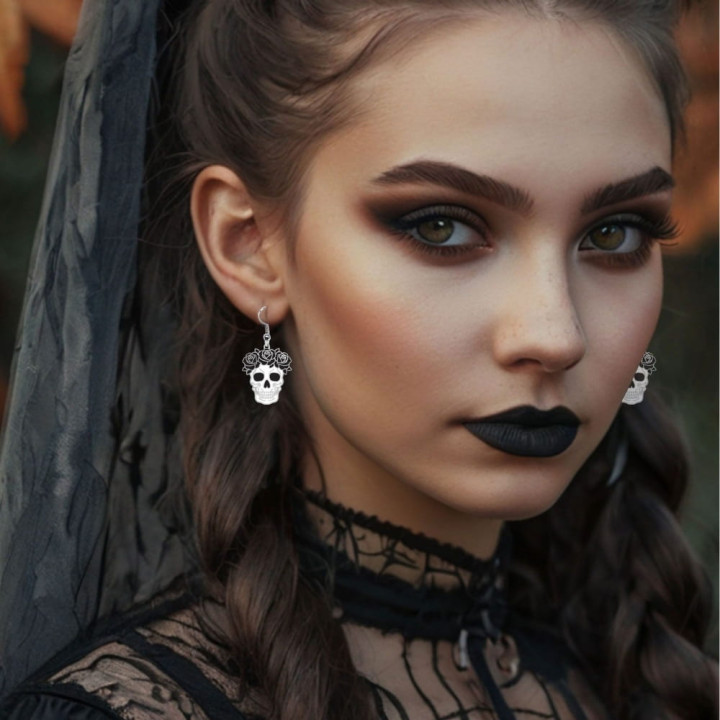 Boucles d'oreilles jour des morts blanches - Accessoire déguisement Halloween