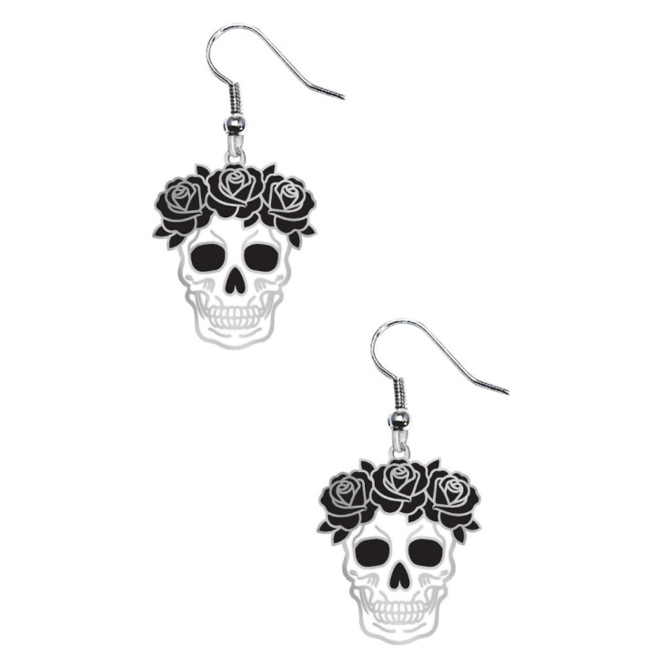 Boucles d'oreilles jour des morts blanches - Accessoire déguisement Halloween