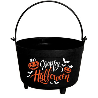 Chaudron noir Happy Halloween 24 x 15 cm - Décoration Halloween