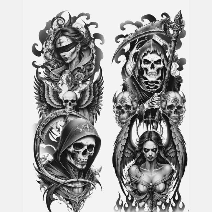 Collant effet tatouage mort - Accessoire déguisement Halloween