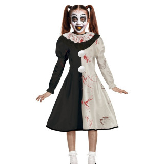Costume clown noir et blanc ensanglanté enfant fille - Déguisement Halloween
