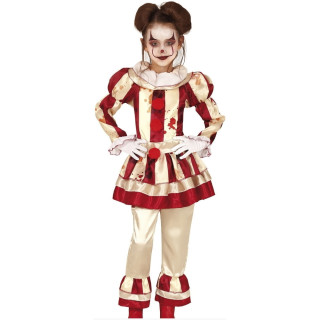 Costume clown rayé rouge et beige enfant fille - Déguisement Halloween