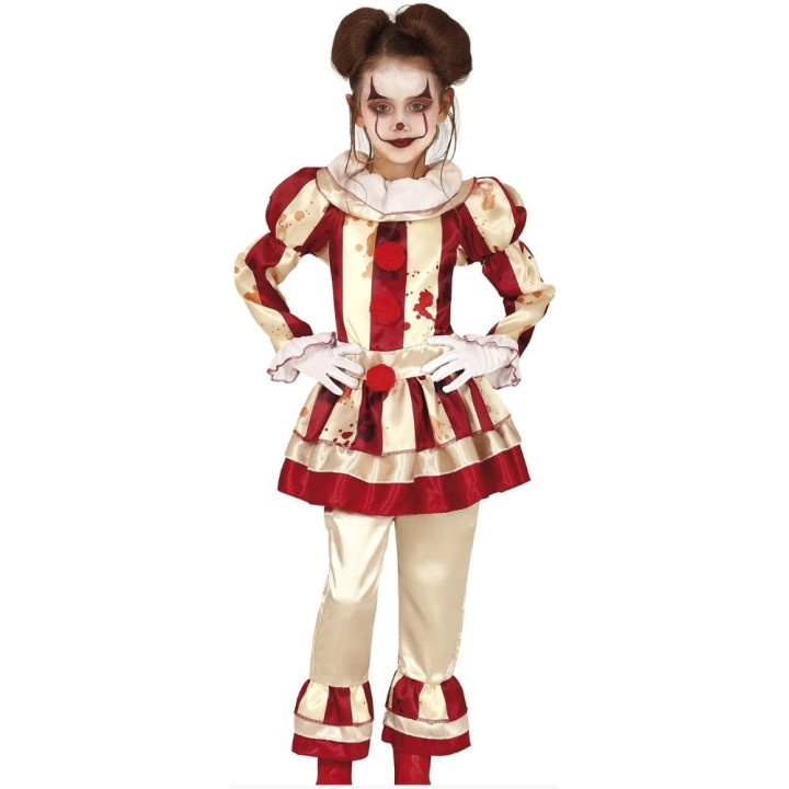 Costume clown rayé rouge et beige enfant fille - Déguisement Halloween